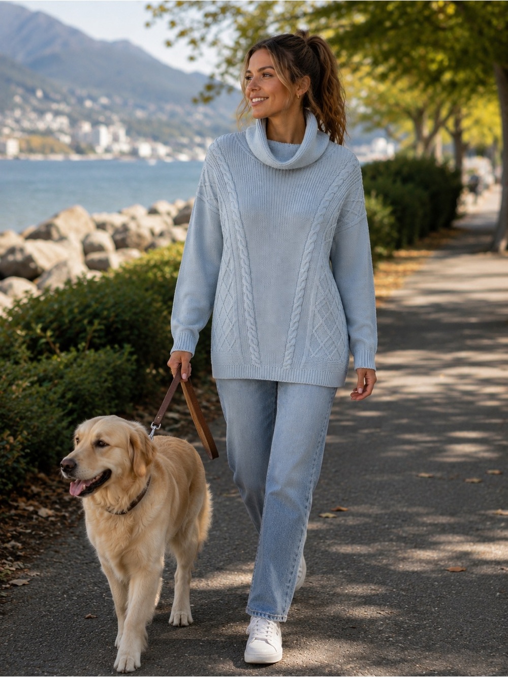 neon buddha Pale Blue Cable Cowl Sweater